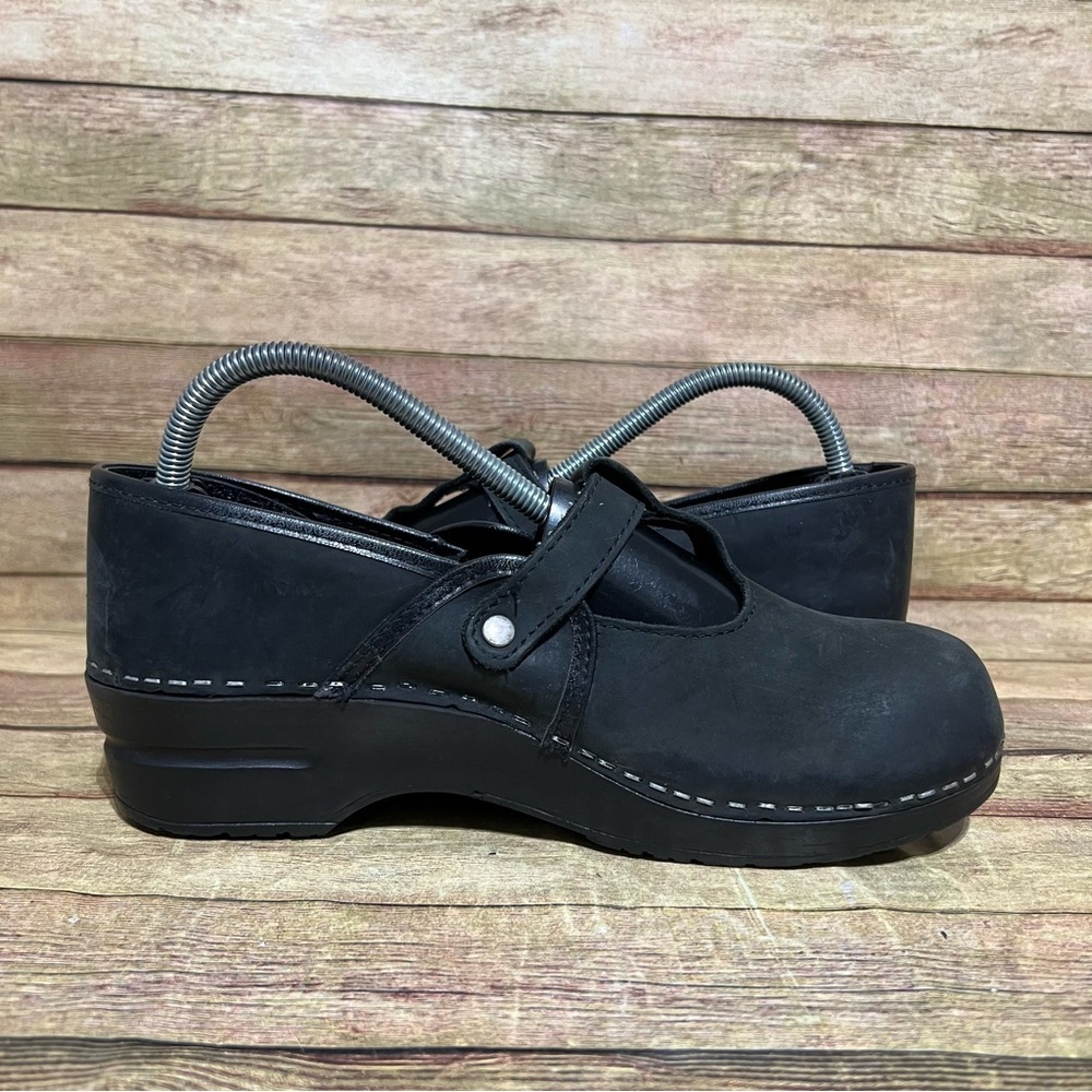 Sanita Black Leather Mary Jane Clogs - Picture 2 of 9
